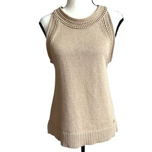 Tommy Hilfiger Tan Gold Metallic Sweater Tank Medium Crochet Edge